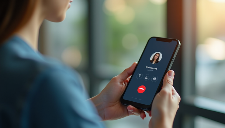 Close-up view of a phone screen showing an AI-powered call interface for med spa appointment booking