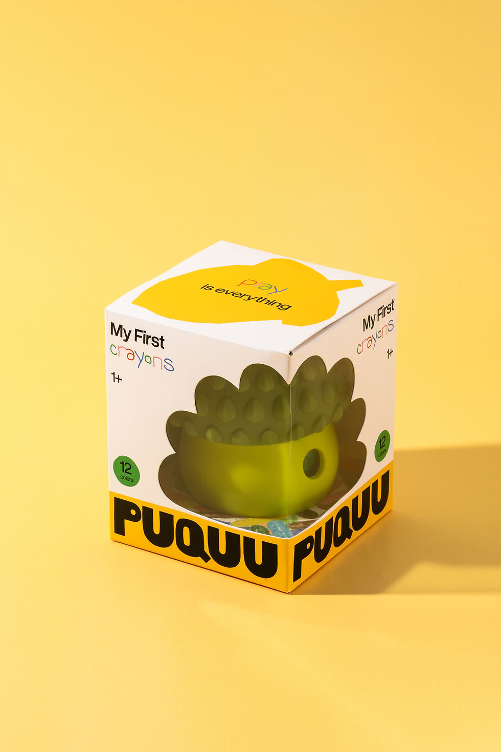PUQUU Meine ersten Wachsmalstifte – 12 Farben mit Eichel-Silikonbox