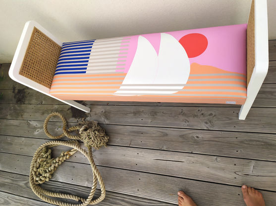 Atelier artisan Morbihan Tissu La mutine aux pieds nus tapissière ameublement Baden tissus Morbihan