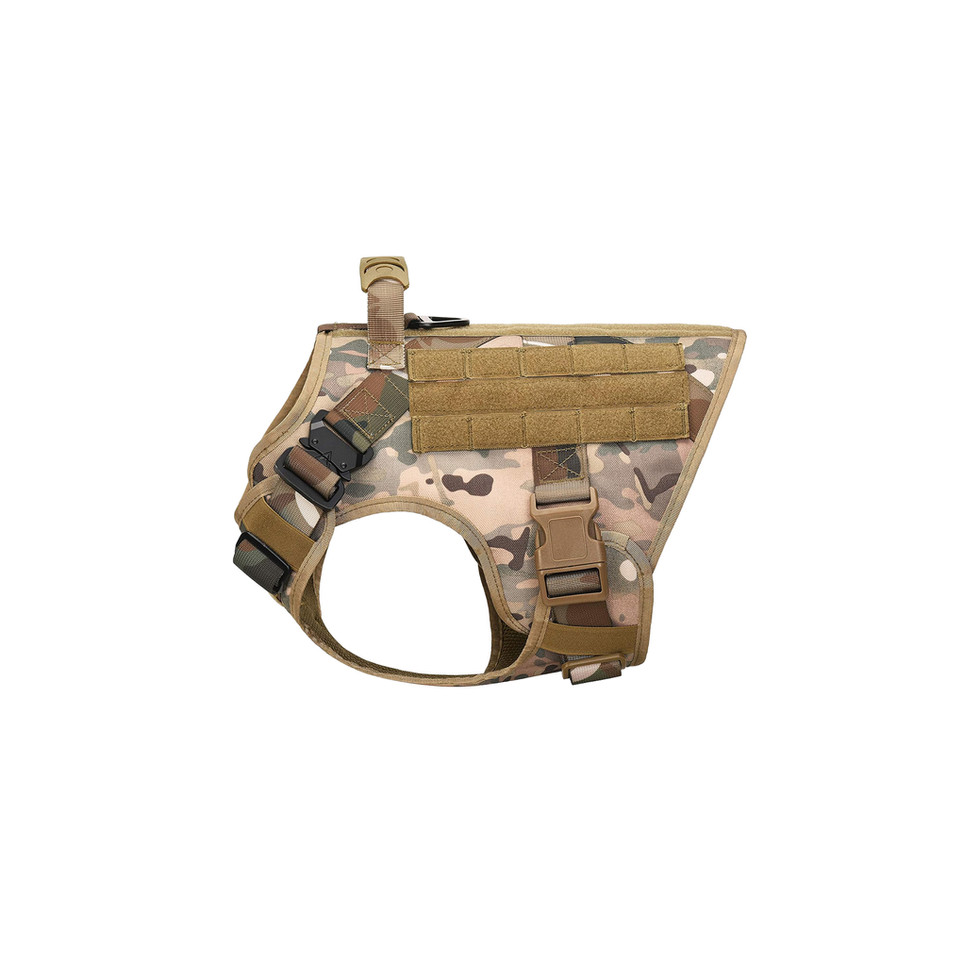 Front view of Tactical Dog Harness featuring MOLLE system and adjustable straps.