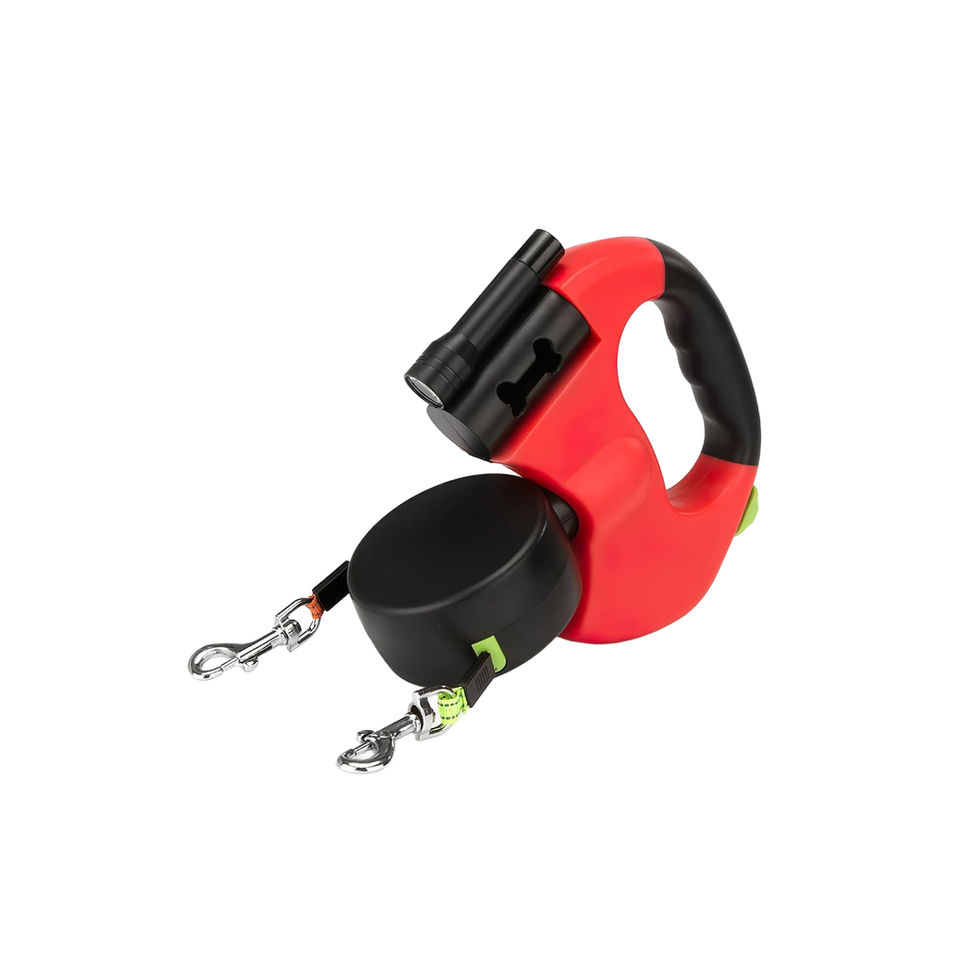Dual Lead leash with ergonomic non-slip grip and built-in LED flashlight.