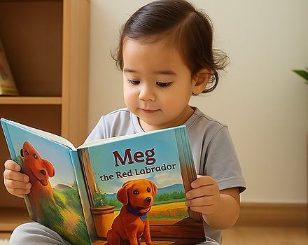 child reading Meg the Red Labrador book