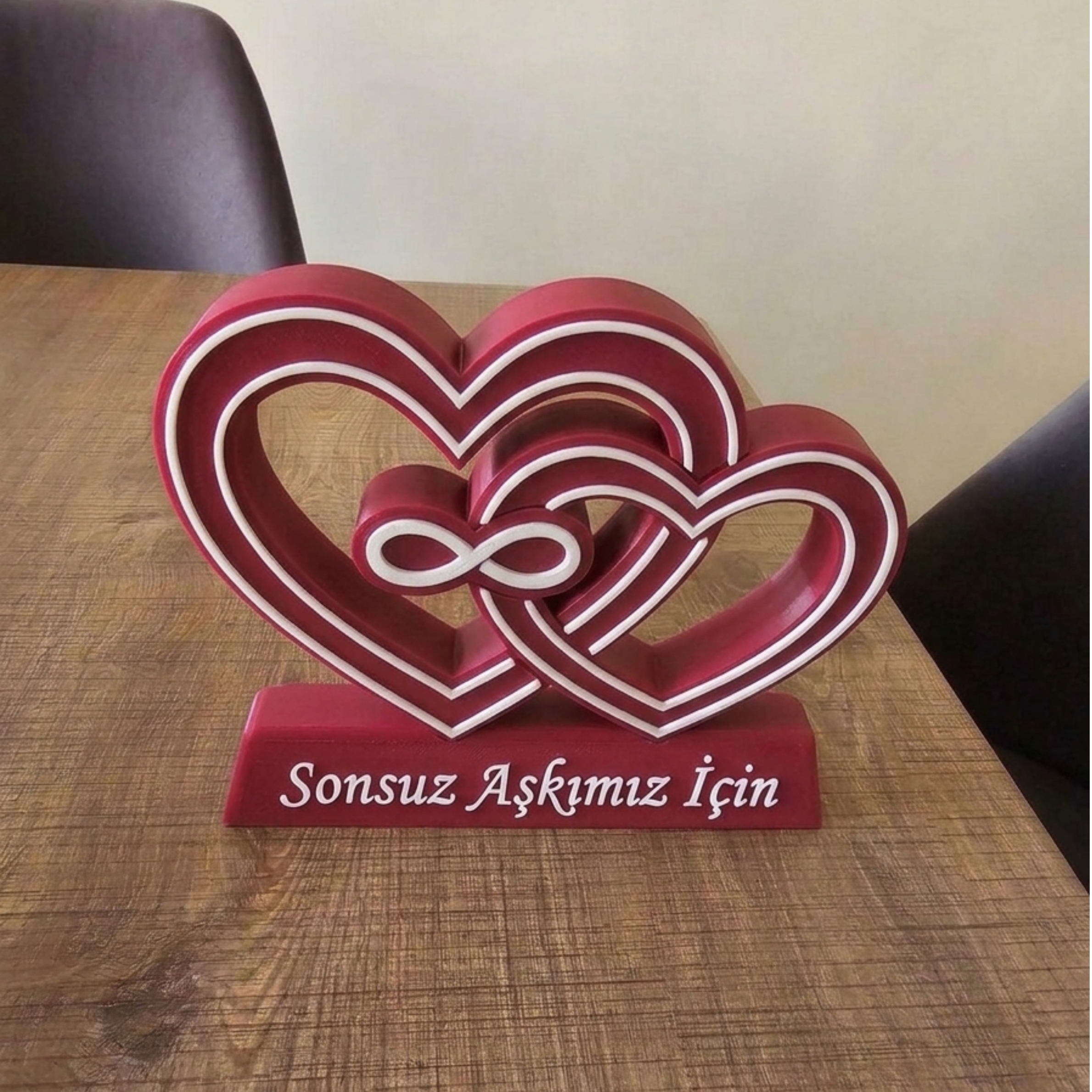 Özelleştirilebilir Çift Kalp & Sonsuzluk Masaüstü Dekoratif Stand - 3D MODEL