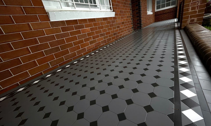 Federation-style tiled verandah in Sydney, Newcastle & Melbourne with tessellated design.
