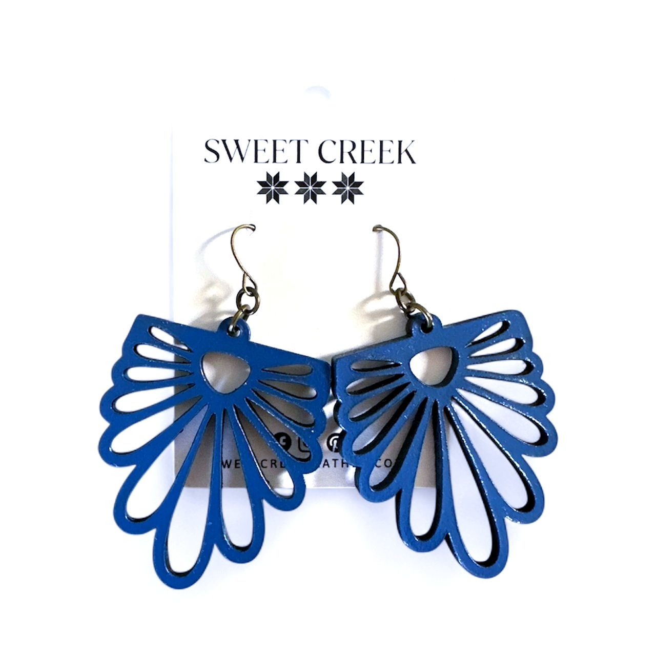 READY-TO-SHIP Handmade Flower Cut-Out Leather Earrings - True Blue