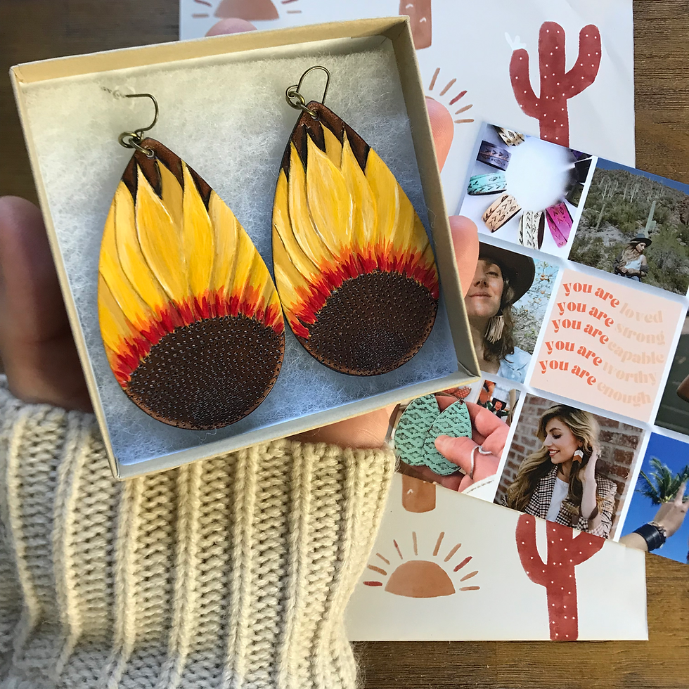Tooled Leather Sunflower Earrings