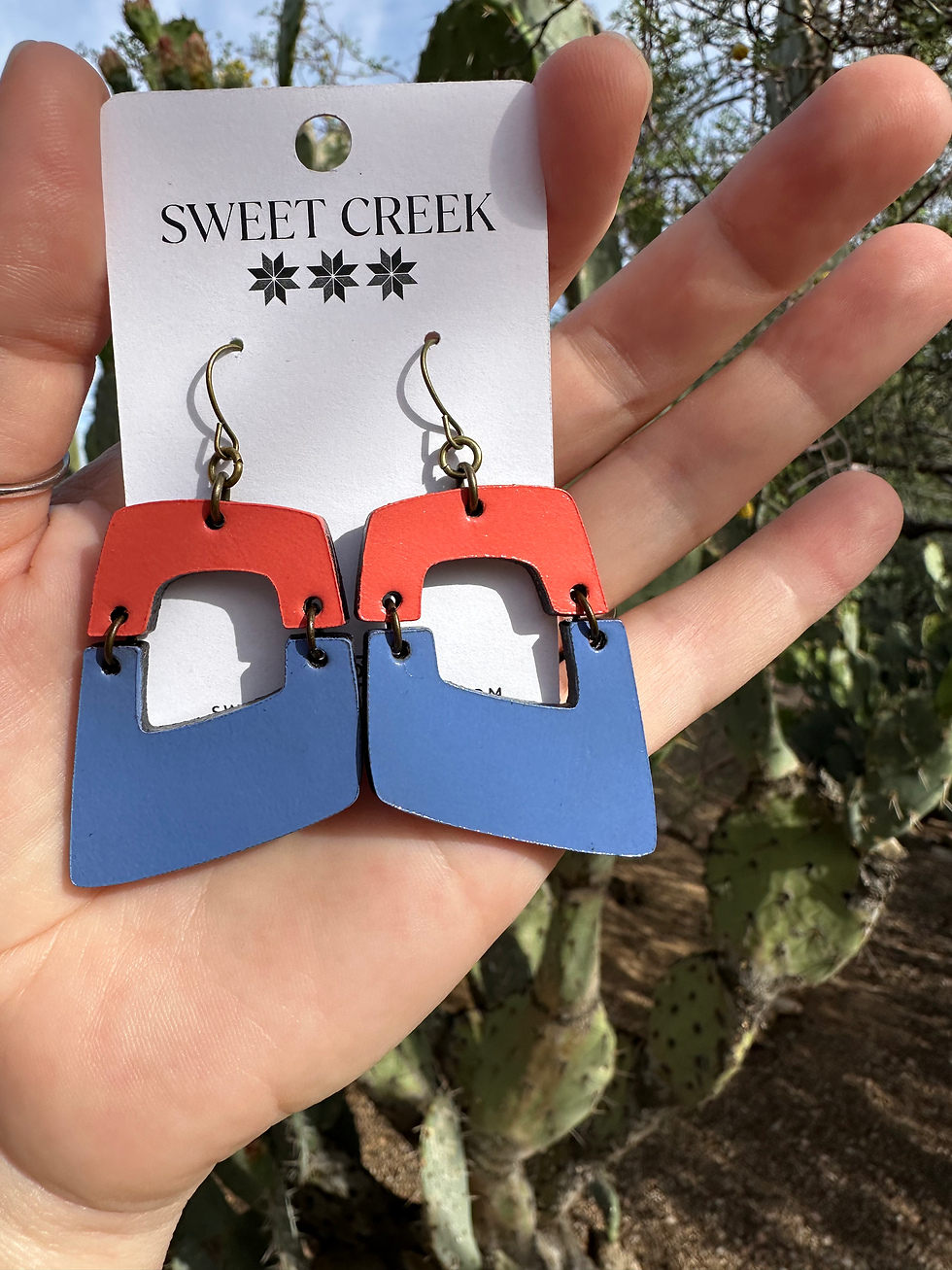 Thumbnail: Handmade Trapezoid  Leather Earrings I Color Block Geometric Earrings