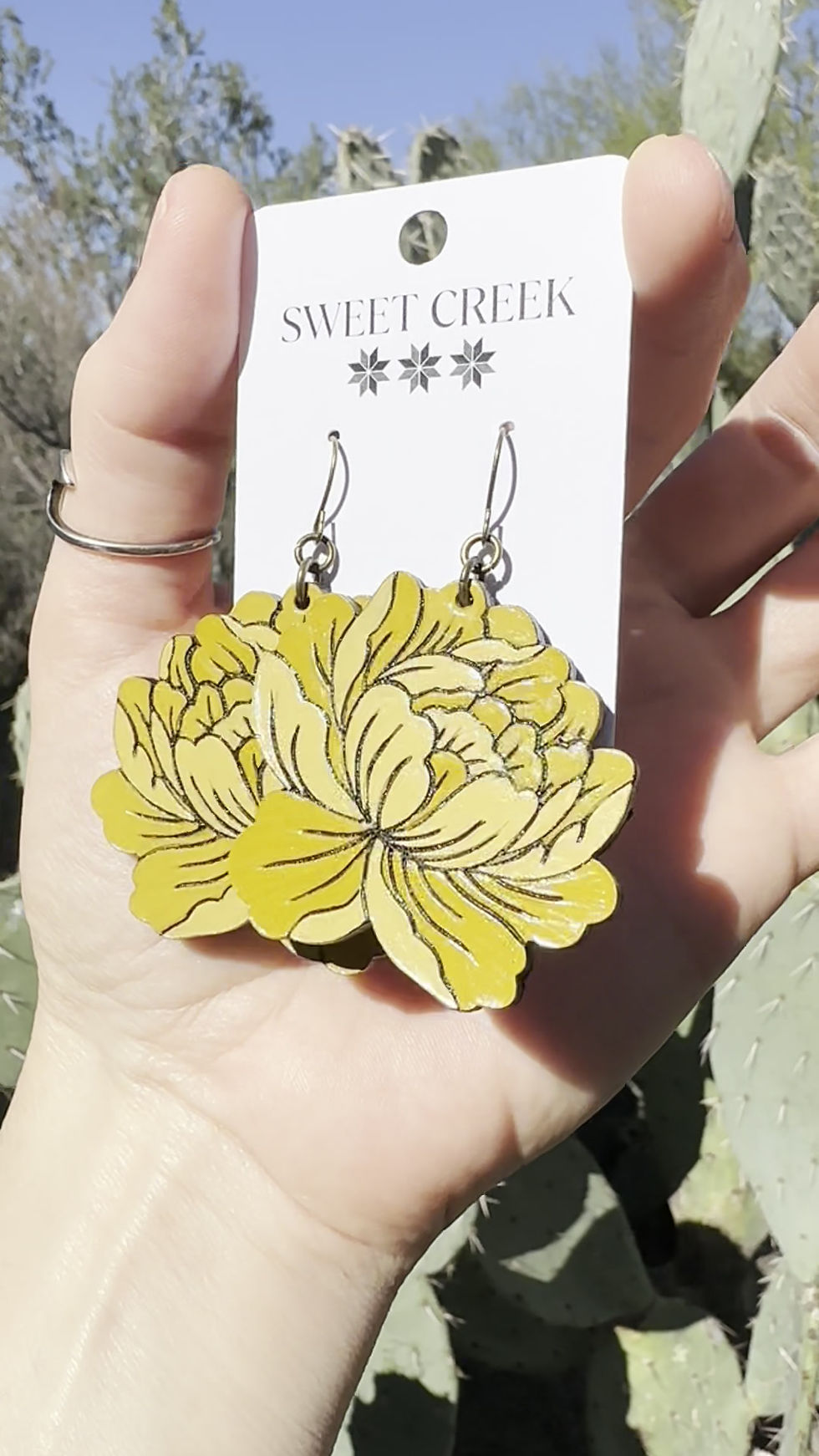 Thumbnail: Peony Bloom Leather Earrings in Yellow