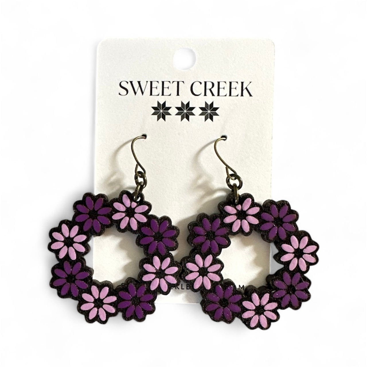 READY-TO-SHIP Medium Handmade Daisy Chain Hoops Leather Earrings- Purples