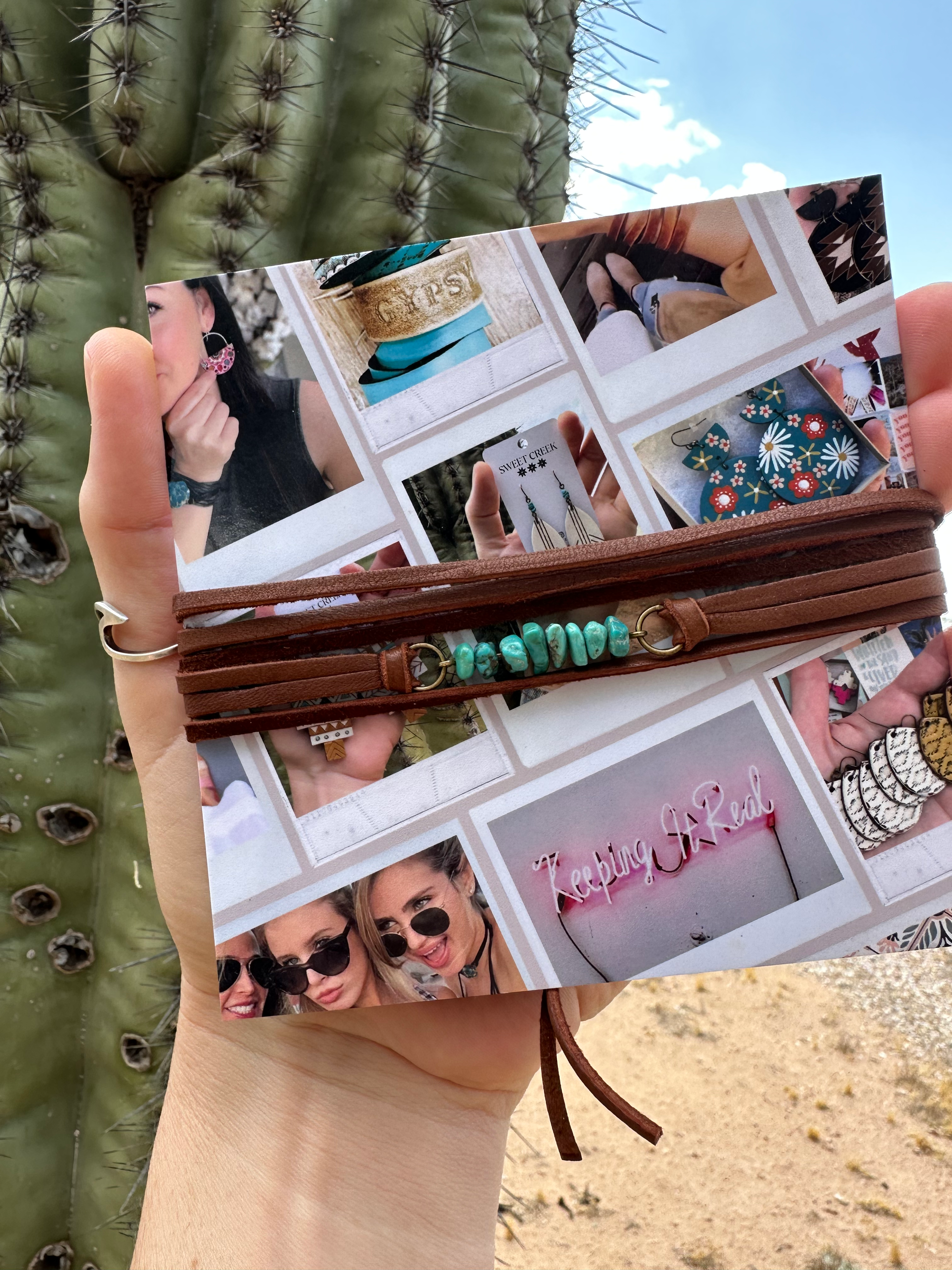 Moonbeam Leather & Turquoise Wrap in Whiskey