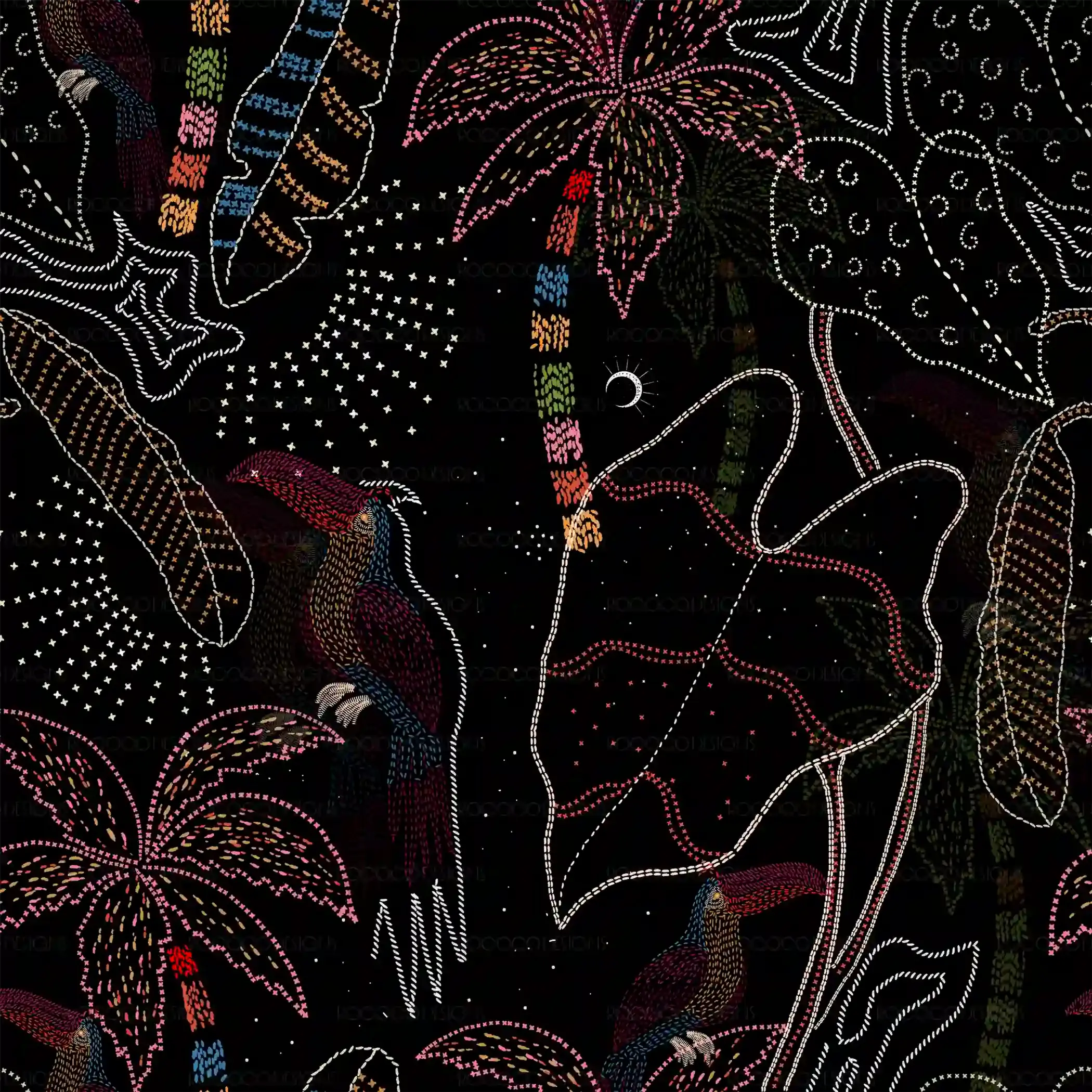 Midnight Oasis dark floral surface pattern design