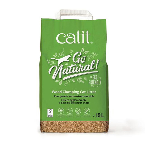 Catit Go Natural Wood Clumping Cat Litter 15L x 2 Crystal Clear
