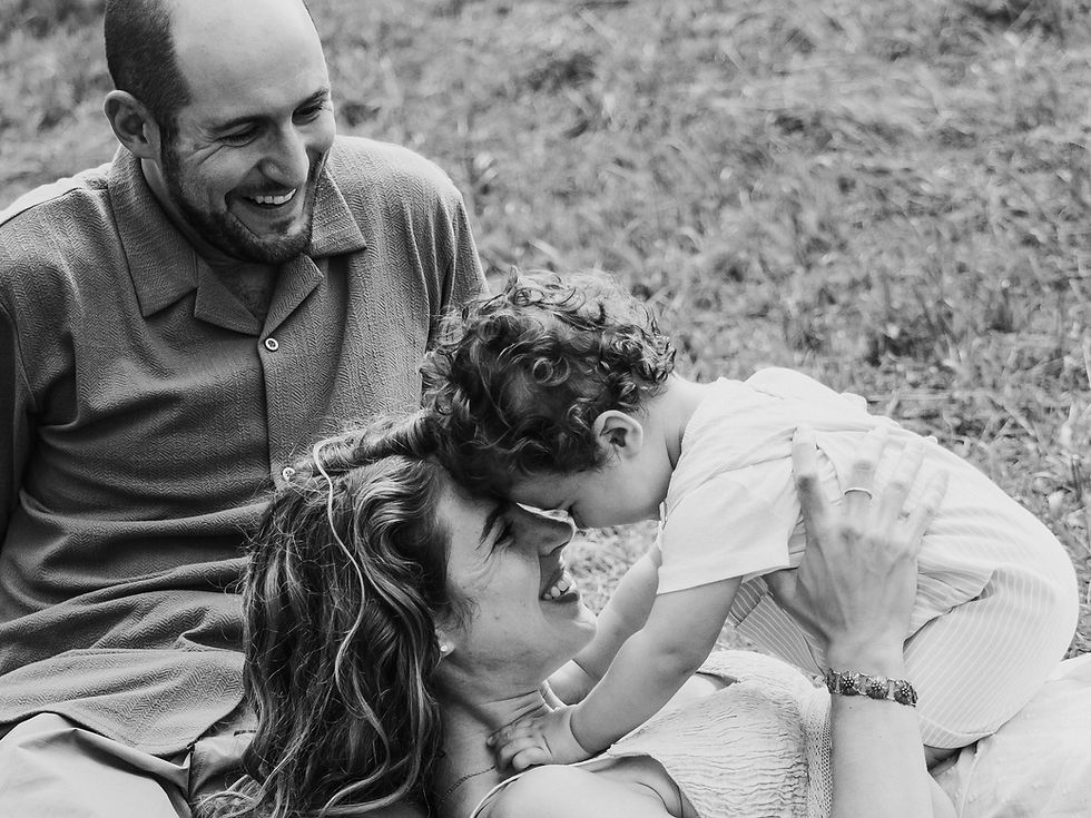 New Hampshire Family Photography Session || Black and white photo of a family of three outdoors