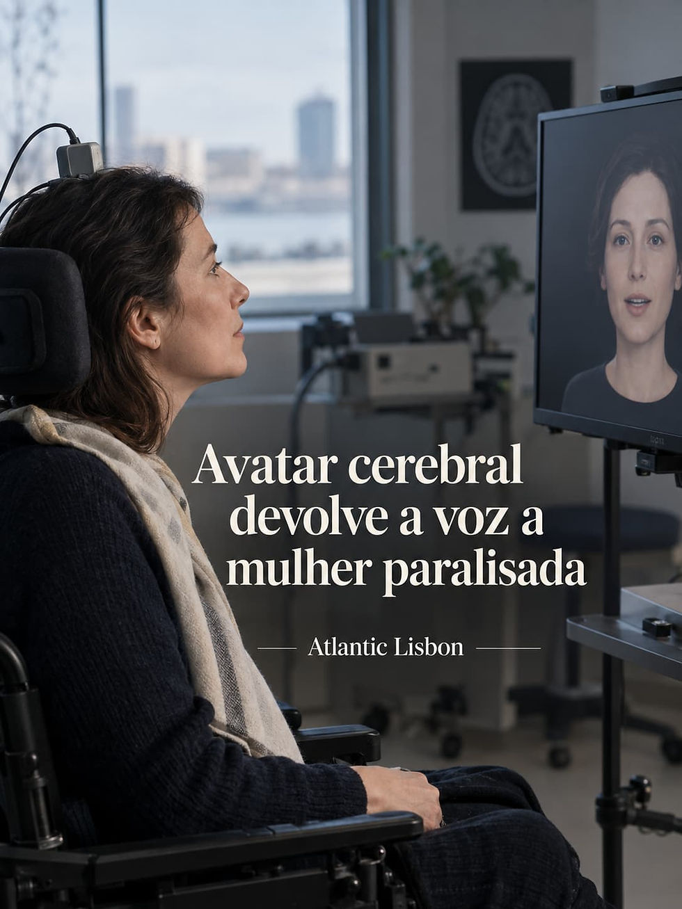 Mulher paralisada utiliza um avatar cerebral para recuperar a voz através de uma interface cérebro-computador.