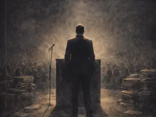 Ilustração de um carro com vidro fumado refletindo um rosto, símbolo do poder isolado do mundo real.