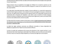 Franc-Maçonnerie - Communiqué inter-obédientiel | 07.07.2020 | #COVID19