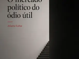 Capa vertical minimalista com escada a desaparecer na sombra e o título “O mercado político do ódio útil”.