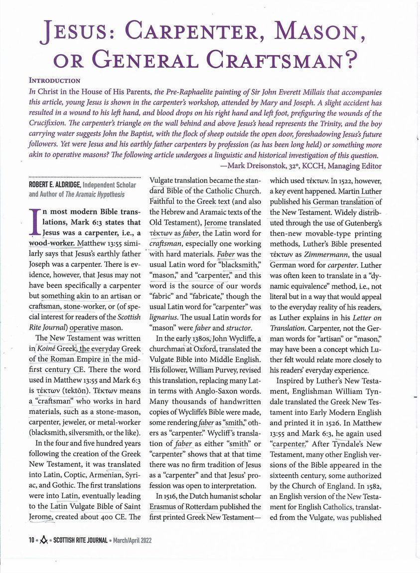 Jesus: Carpenter, Mason or General Craftsman?