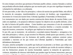 Manifiesto en apoya al pueblo cubano | Gran Logia de Costa Rica
