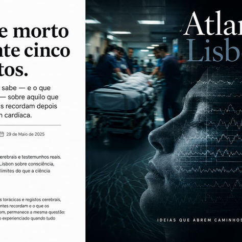 Capa da Atlantic Lisbon sobre consciência durante uma paragem cardíaca, com uma equipa médica a realizar reanimação e monitorização cerebral.
