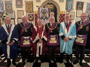 Grand Officer regalia of the United Grand Lodge of England displayed at Freemasons’ Hall during the Buckinghamshire Provincial Meeting.