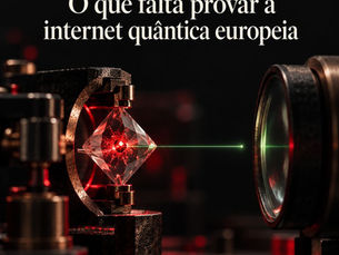 Capa do Atlantic Lisbon sobre a internet quântica europeia, com um diamante e um feixe verde numa ilustração conceptual.
