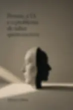 Rosto duplo em contraste de luz e sombra numa composição minimalista sobre Fernando Pessoa, autoria e inteligência artificial.