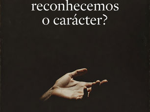 Capa editorial vertical minimalista do Atlantic Lisbon. Fundo preto profundo com uma mão humana aberta, em tom sépia suave, suspensa no centro. Título em tipografia elegante: 'Ainda reconhecemos o carácter?' e assinatura 'Atlantic Lisbon' na parte inferior