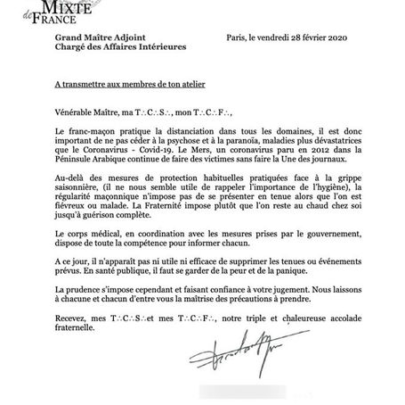 Grande Loge Mixte de France | Coronavirus - Covid-19