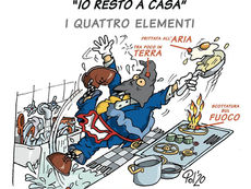 Cartoon: - "CORONA VIRUS - «IO RESTO A CASA» - I QUATRO ELEMENTI"