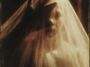 Imagem em tom sépia de uma mão grande de adulto pairando sobre o rosto de uma criança, coberta por um véu translúcido e escuro. Atmosfera opressiva e de medo simbolizando a violência paterna.