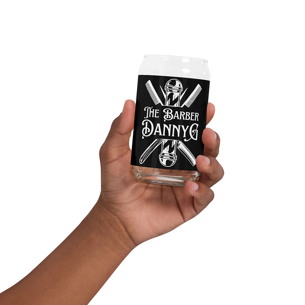 "The Barber Danny G" Can-shaped glass