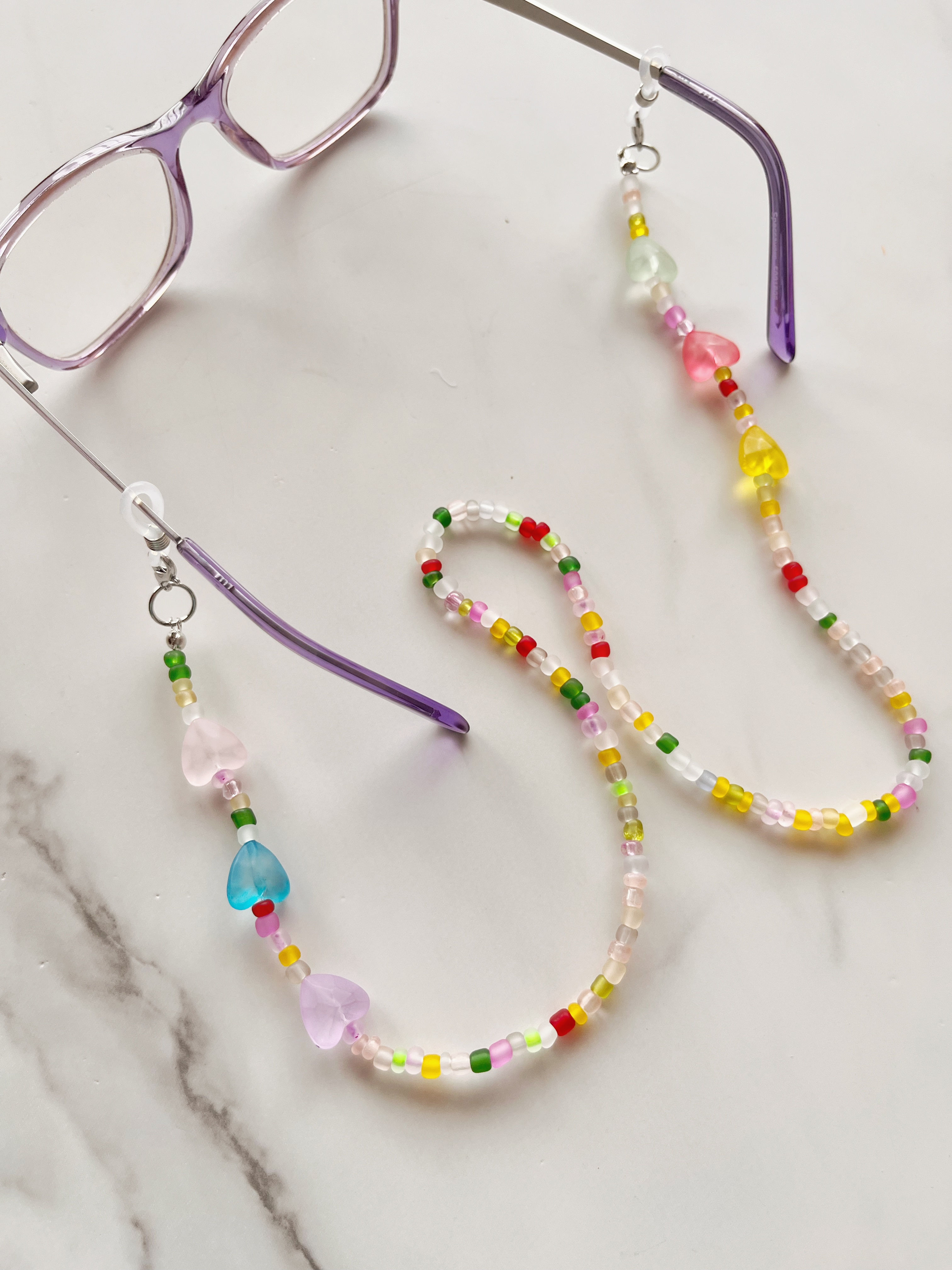 Teen Girl Rainbow Rice Beads Heart Charm Glasses Chain Strap Holder