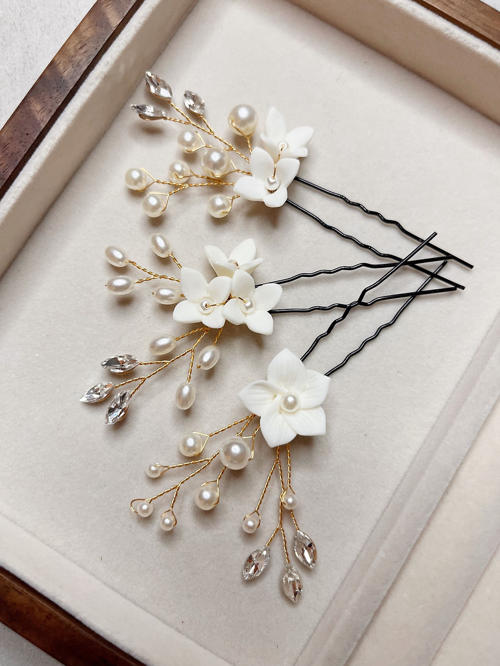 Thumbnail: Wedding Porcelain Flower Bridal Hair Pins Jewellery Bridesmaids Head Piece