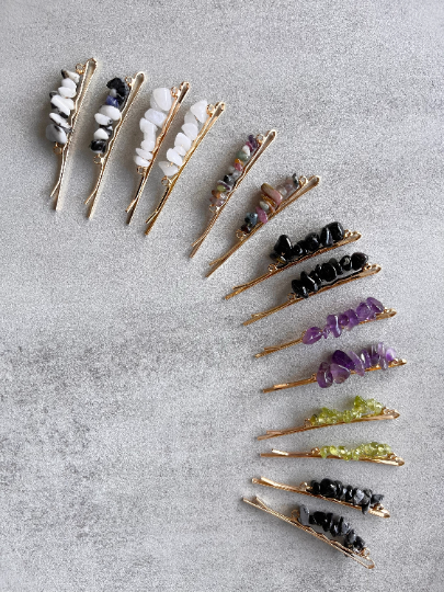 Gemstone Real Crystal Lover Nugget Chips Hair Bobby Pins 2pcs Set