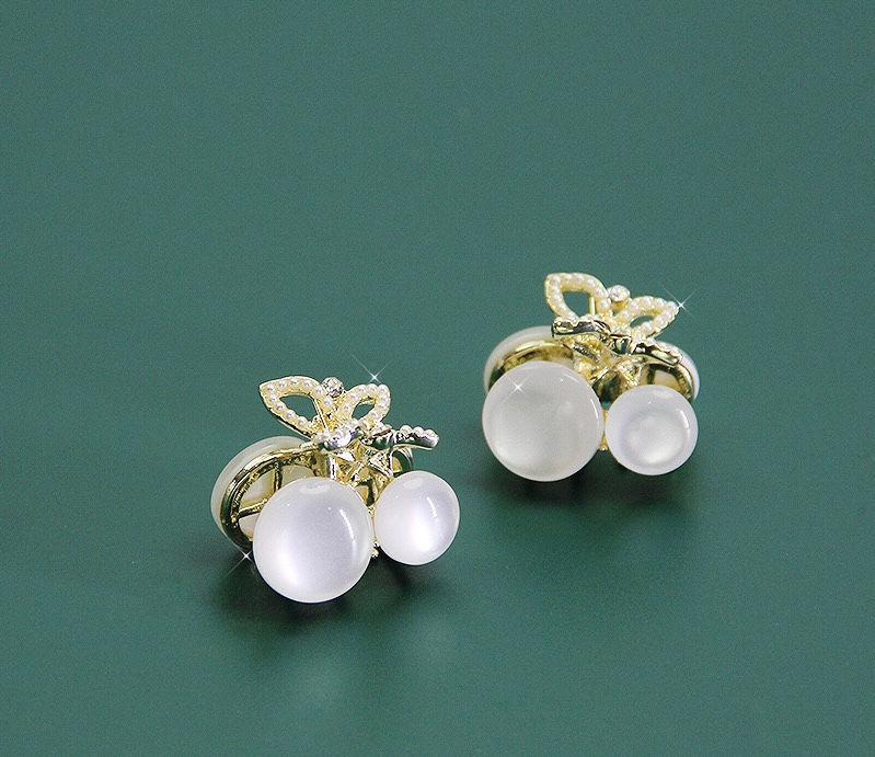 Cute Y2K Cherry Fruit Mini Gold Pearl Bead Metal Hair Claw