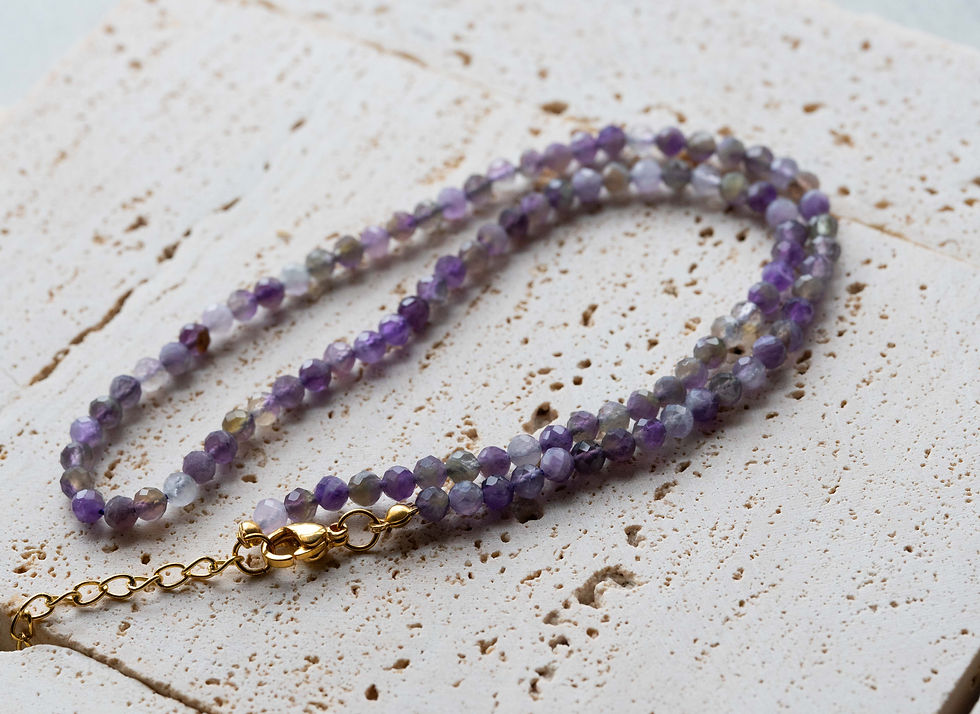 Thumbnail: Dainty Natural Faceted Crystal Gemstone Chic Beaded Choker Necklace