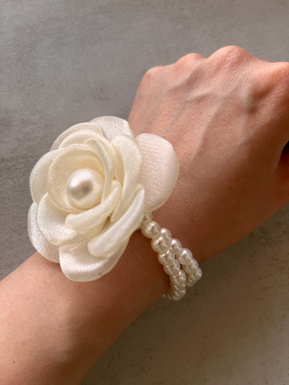 Thumbnail: Camellia  Pearl Flower Oganza Soft Scrunchies Bun Holder Elastics Ties Band