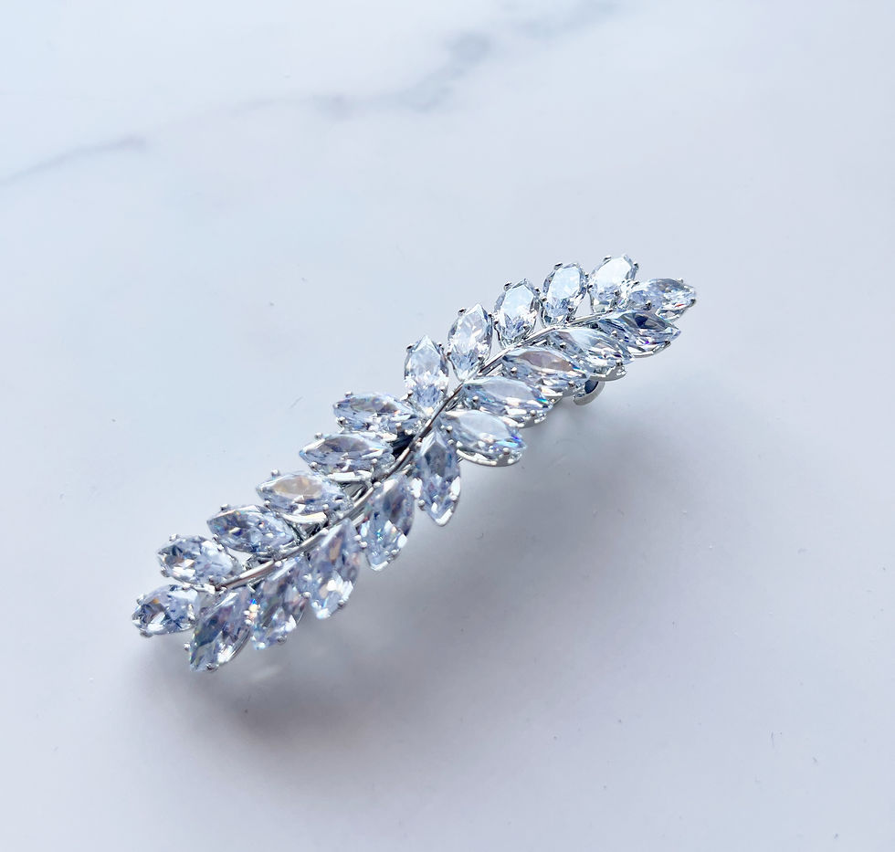 Thumbnail: Silver Rosegold Wedding Rhinestone Diamante Hair French Barrette Clip