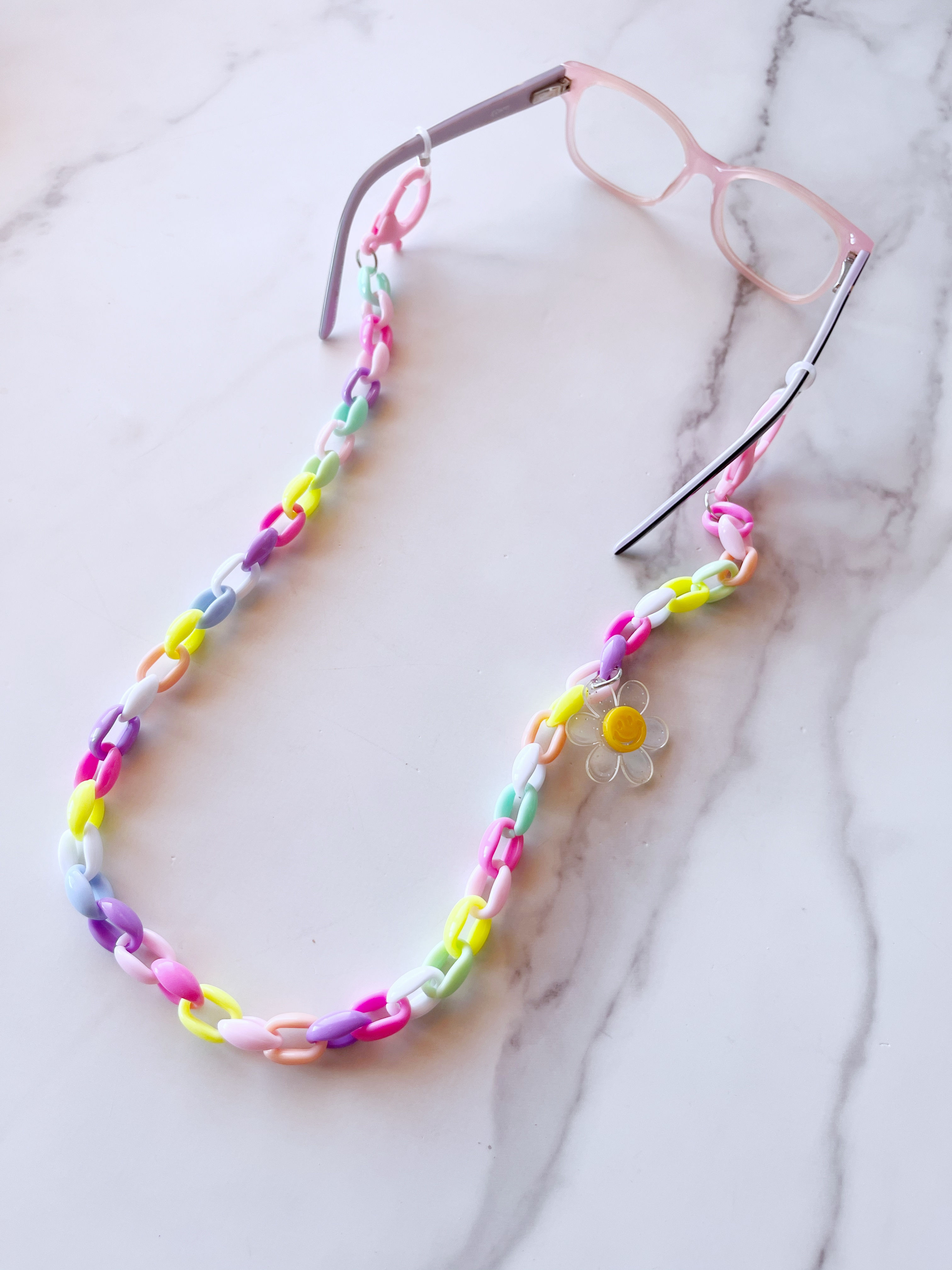 Girls Colourful Acrylic Flower Charm Glasses Chain Strap Holder