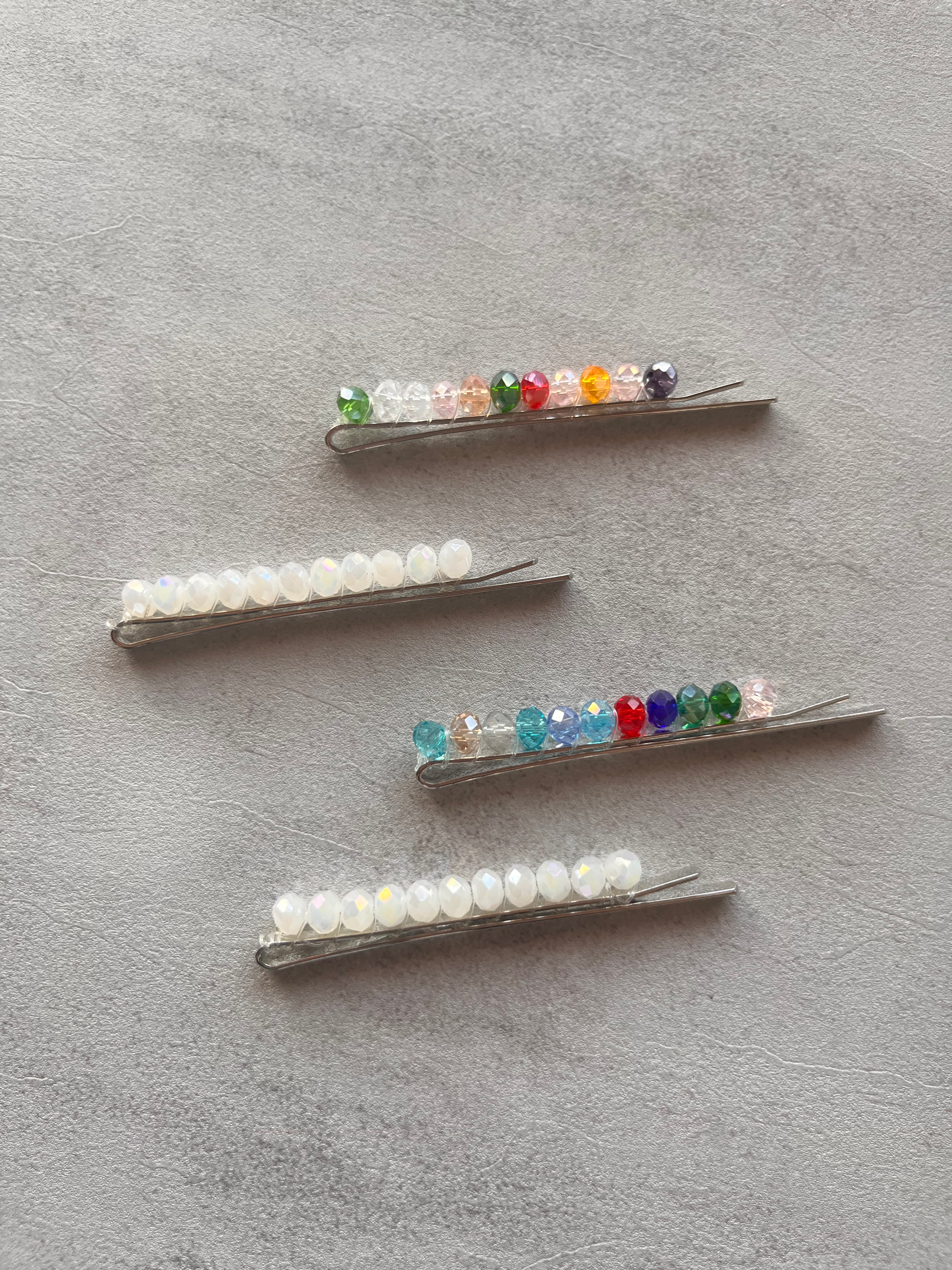Y2K Teen Girl Summer BOHO Beach Cute Faceted Crystal Beads Hair Clip Bobby Pins
