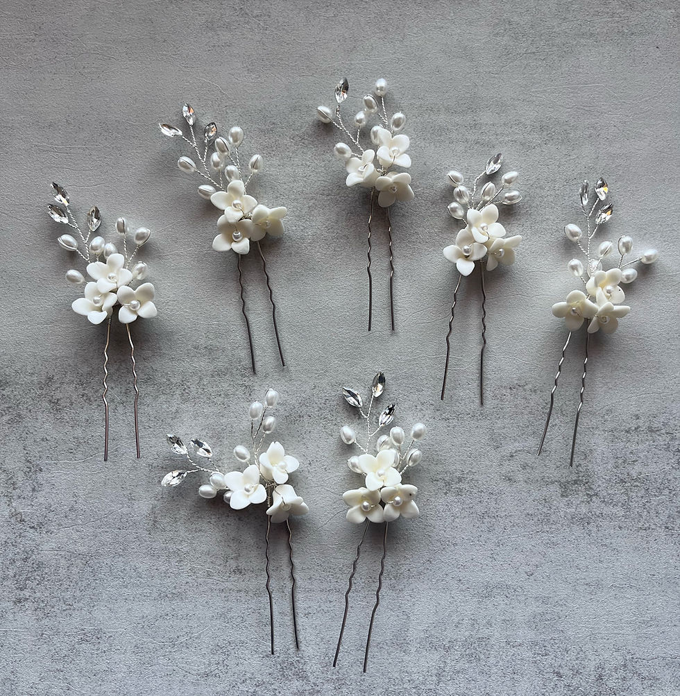 Clearance Sample Sale Wedding Porcelain Flower Bridal Hair Pin - silver A