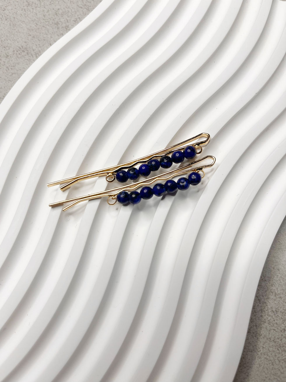 Thumbnail: Dainty Round Gemstones Crystal Round Beads Hair Bobby Alloy Gold Pins