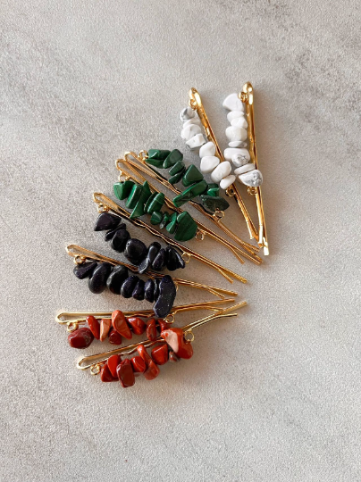 Thumbnail: Natural Polished Gemstone Nugget Chips Hair Bobby Pins 2pcs Set