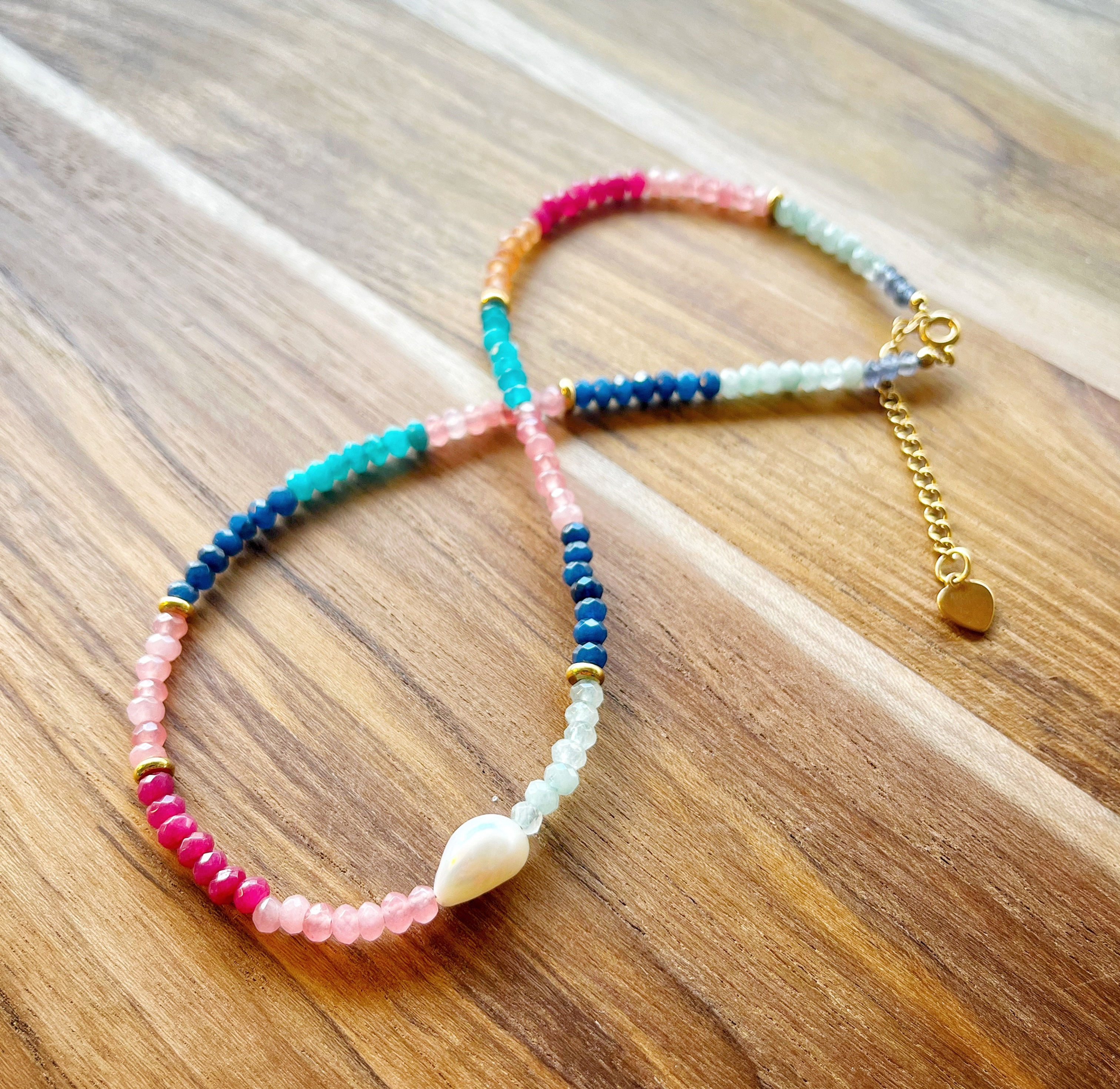 6 Colour Mixed Faceted Crystal Freshwater Pearl Charm BOHO Style Choker Necklace