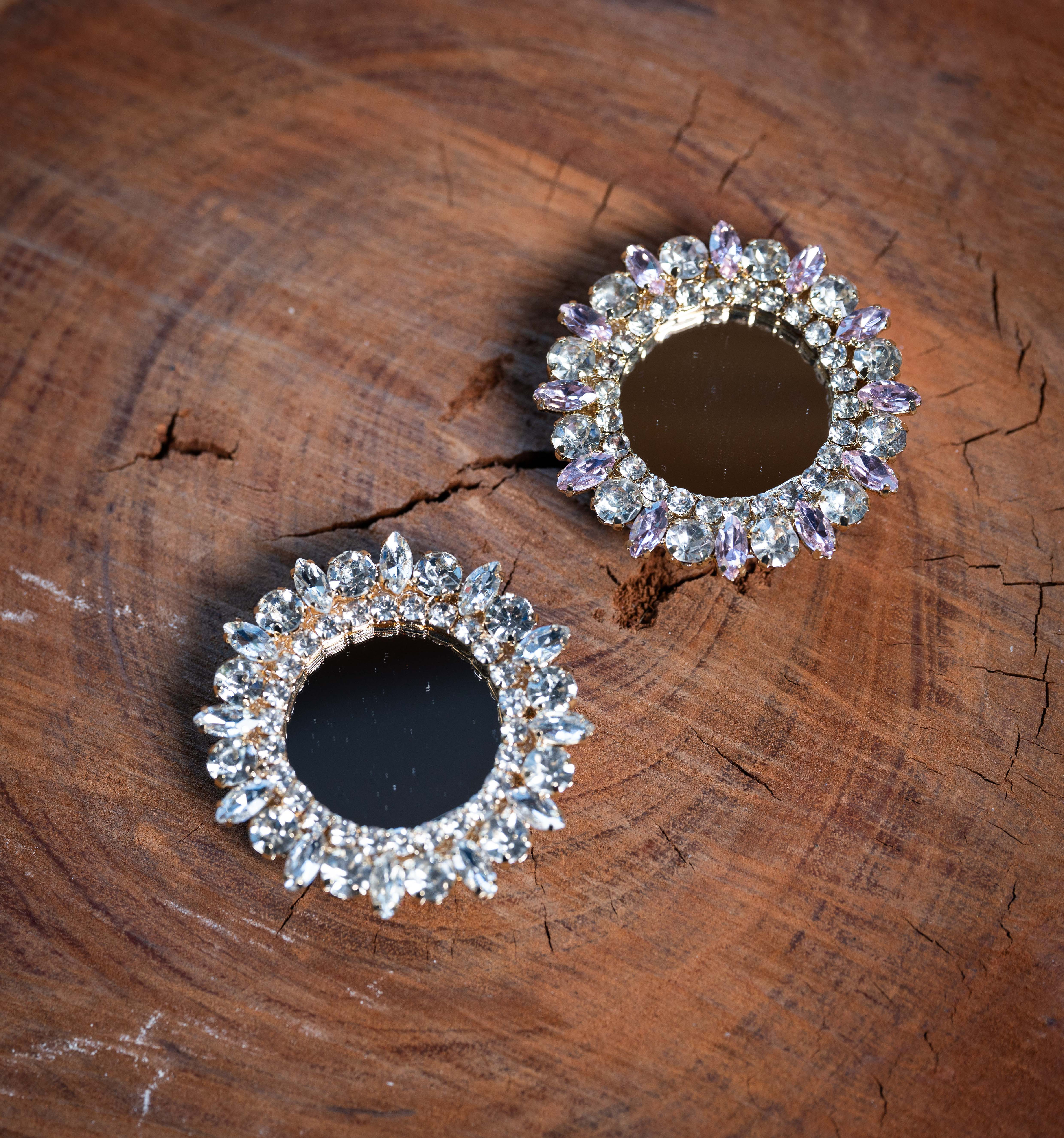 Bling Rhinestone Rounded Mirror Phone Finger Holder Self Adhesive