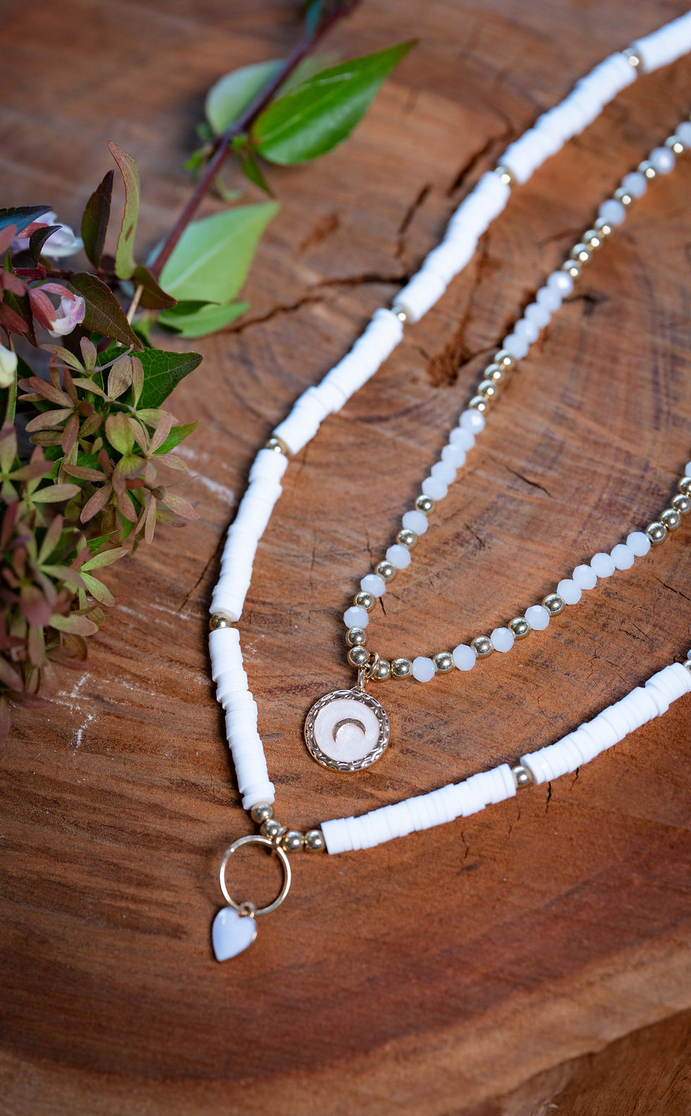 Thumbnail: White BOHO Double Triple Multi Layer Strand Flower Beaded Layer Necklace