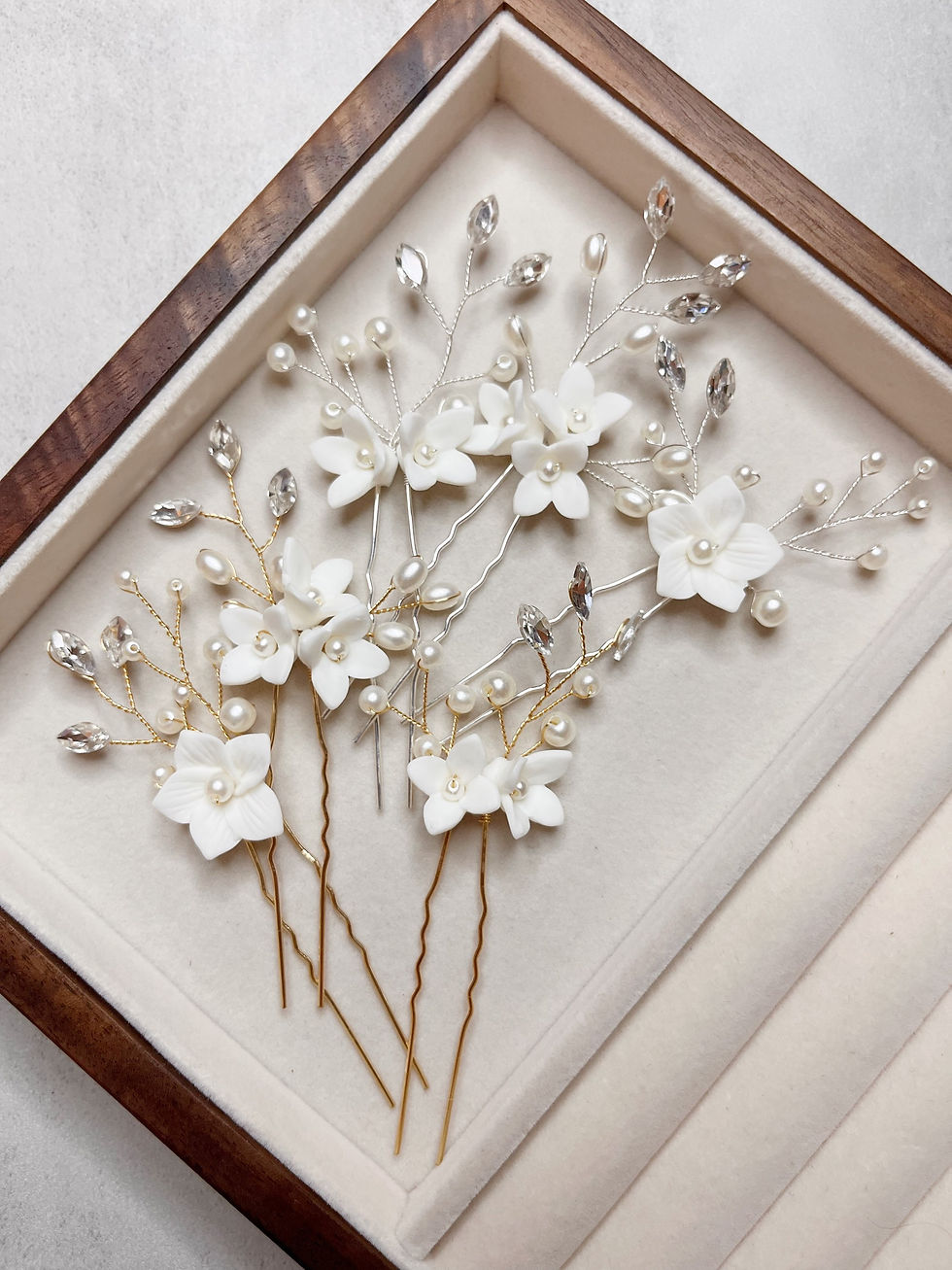 Thumbnail: Wedding Porcelain Flower Bridal Hair Pins Jewellery Bridesmaids Head Piece