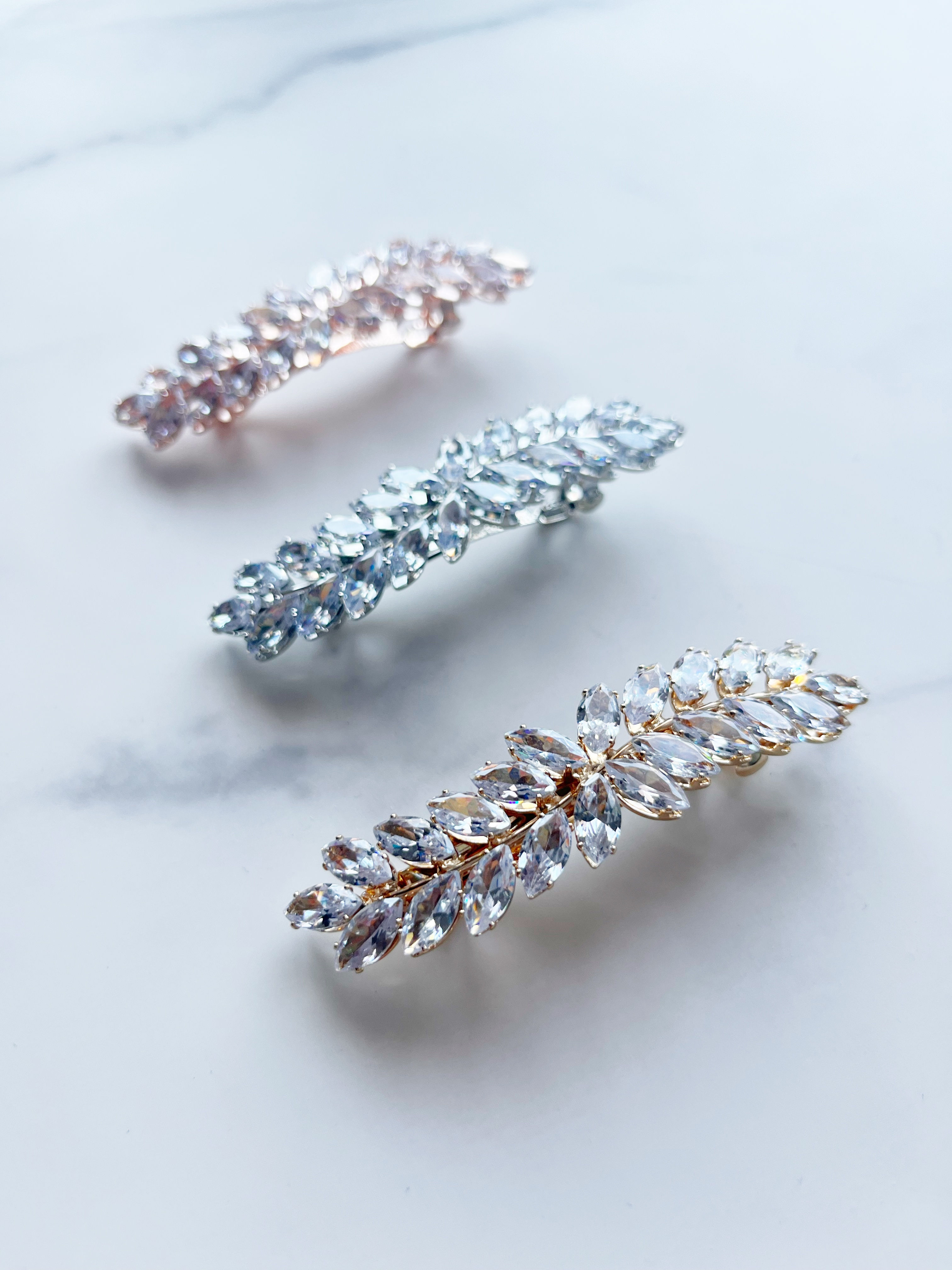 Silver Rosegold Wedding Rhinestone Diamante Hair French Barrette Clip