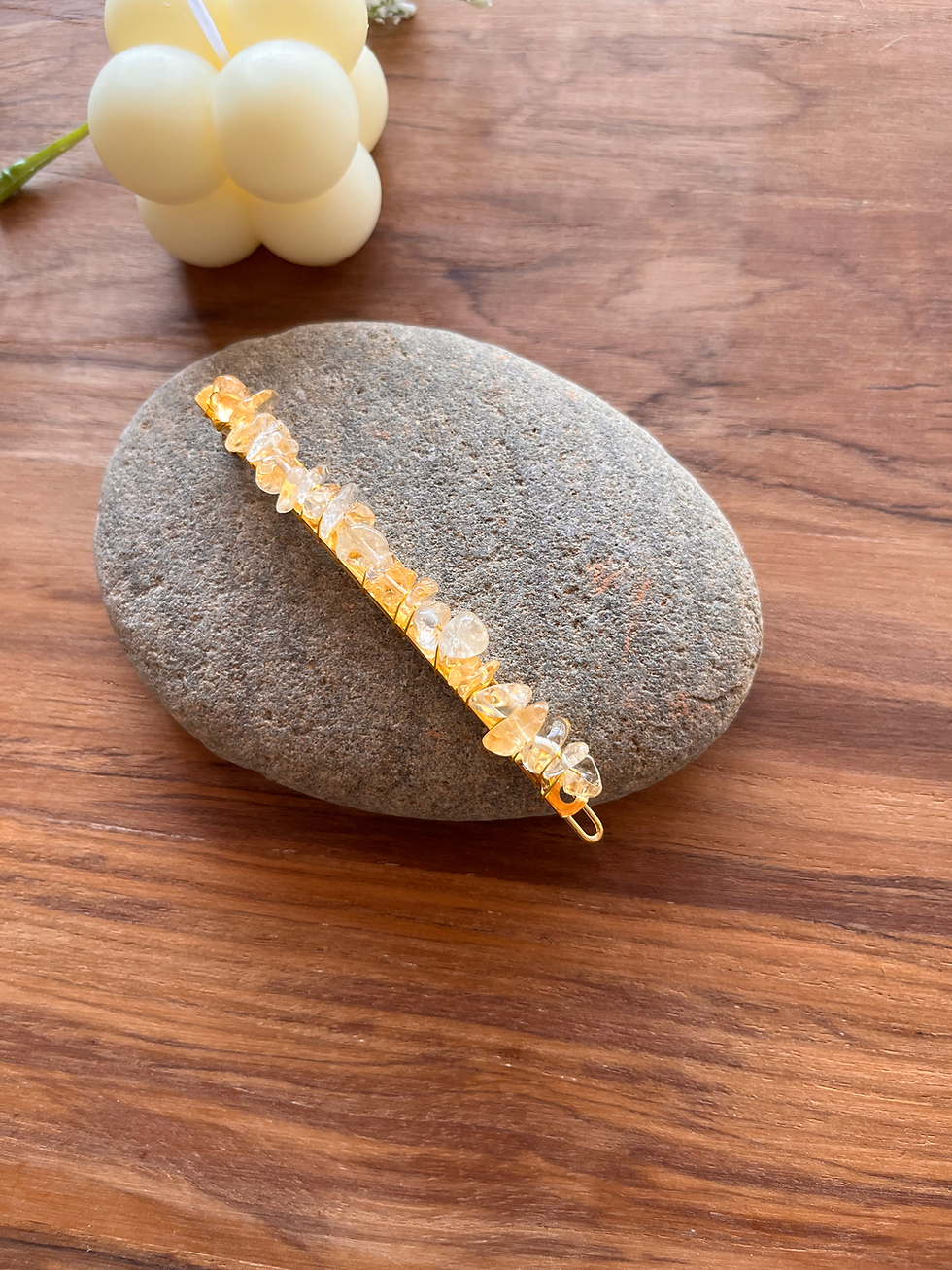 Thumbnail: Gemstone Crystal Agate Polished Chips Beaded Hair Clip Slide Gold Hair Slide